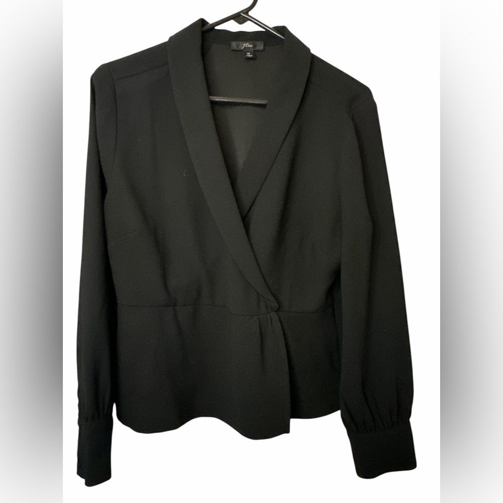 J Crew Faux Wrap Peplum Black Blouse NWOT